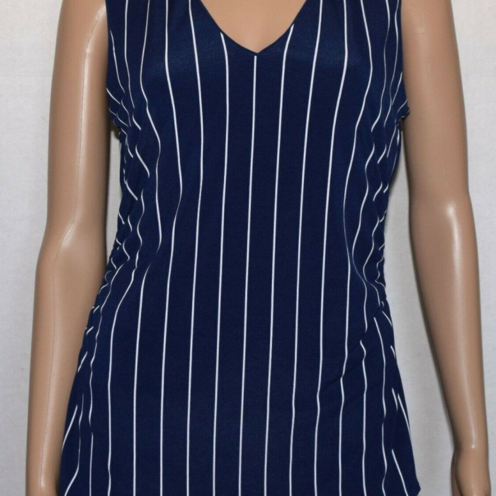 White House Black Market Blue White Solid/Striped Reversible Top Size M